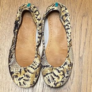 Tieks sand snakeskin flats, size 8